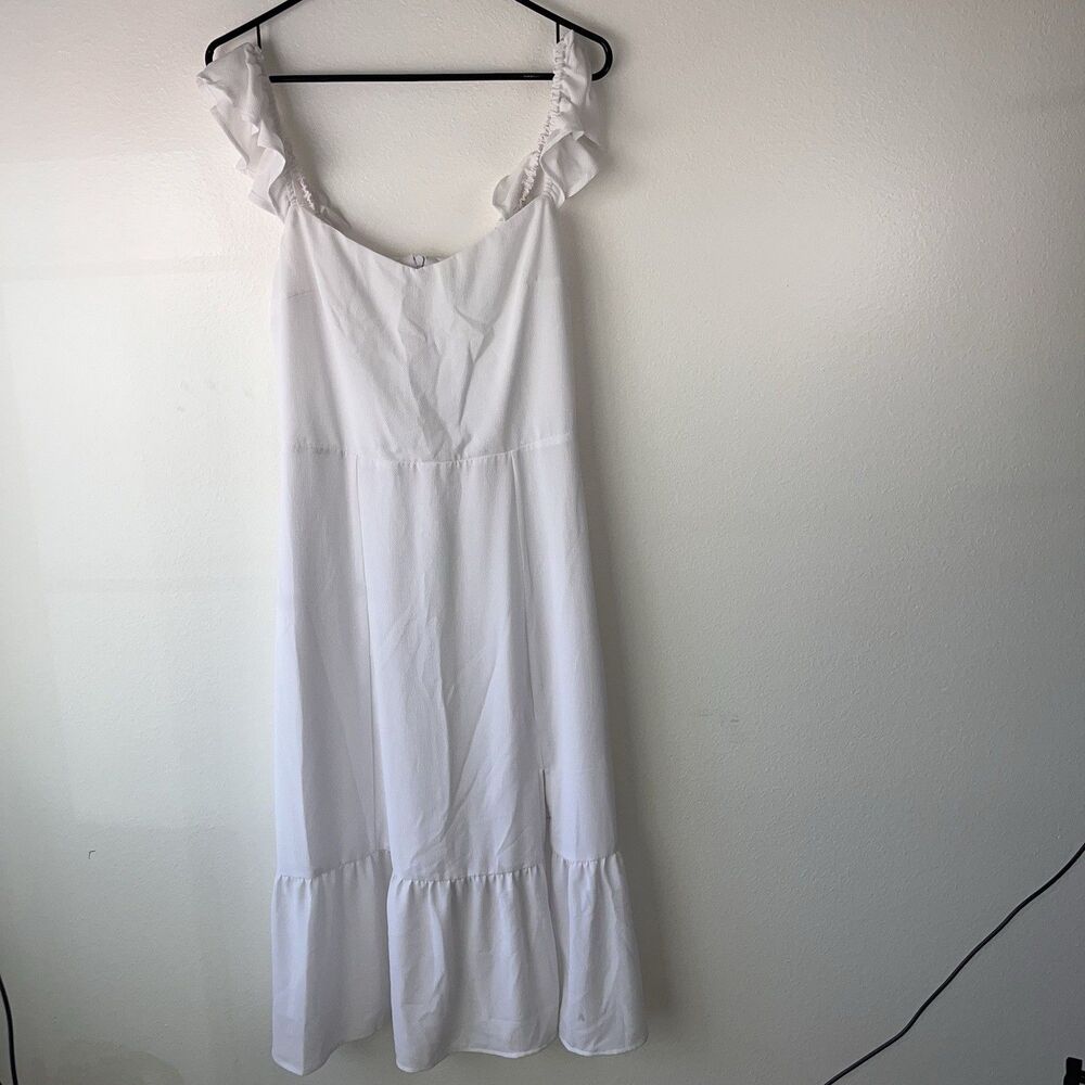And Now This Women's White Solid Sweetheart Neck Ruffled Pullover Midi Dress M